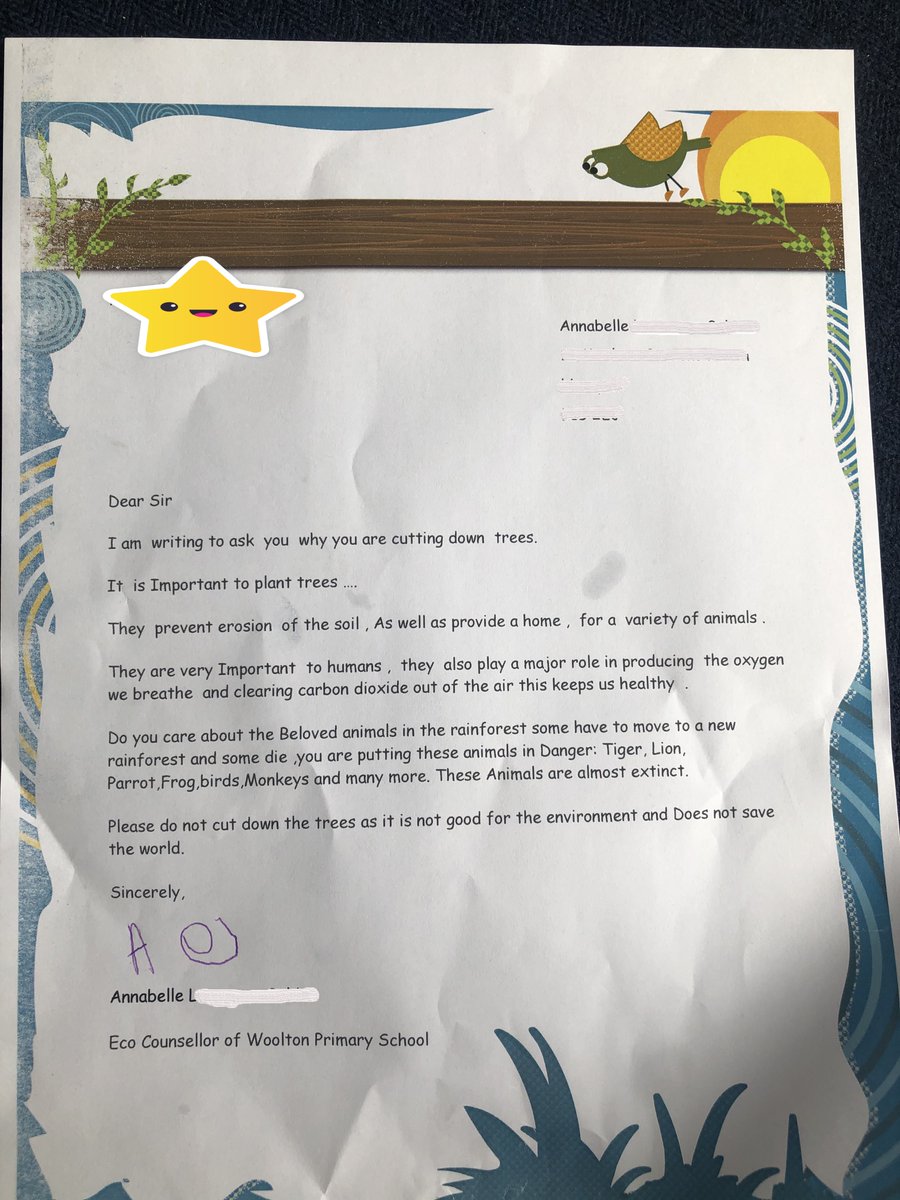 wooltonprimary's tweet image. Annabelle from 3E&apos;s persuasive Letter on The Rainforest #WPSHomeLearning ⭐️👏⭐️
