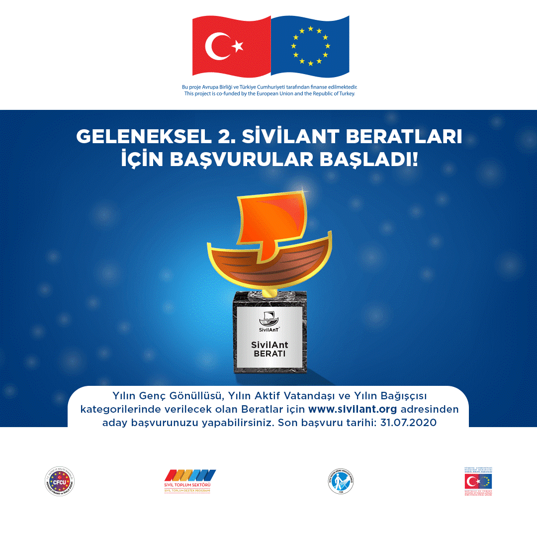 Bu yıl Türkiye Genelinde Sahiplerini Bulacak “2020 SivilAnT® Beratları” için Geri Sayım Başladı!... 
Son Başvuru : 31 Temmuz 2020 Saat: 17.00'
Yarışma ile ilgili ayrıntılı bilgi ve on-line başvuru formu için ;
sivilant.org/tr/sivilant-be…

<a href="/sivilsektor/">Sivil Toplum Sektörü</a> <a href="/ABBaskanligi/">T.C. Dışişleri Bakanlığı Avrupa Birliği Başkanlığı</a> <a href="/AntalyaValilik/">T.C. Antalya Valiliği</a>