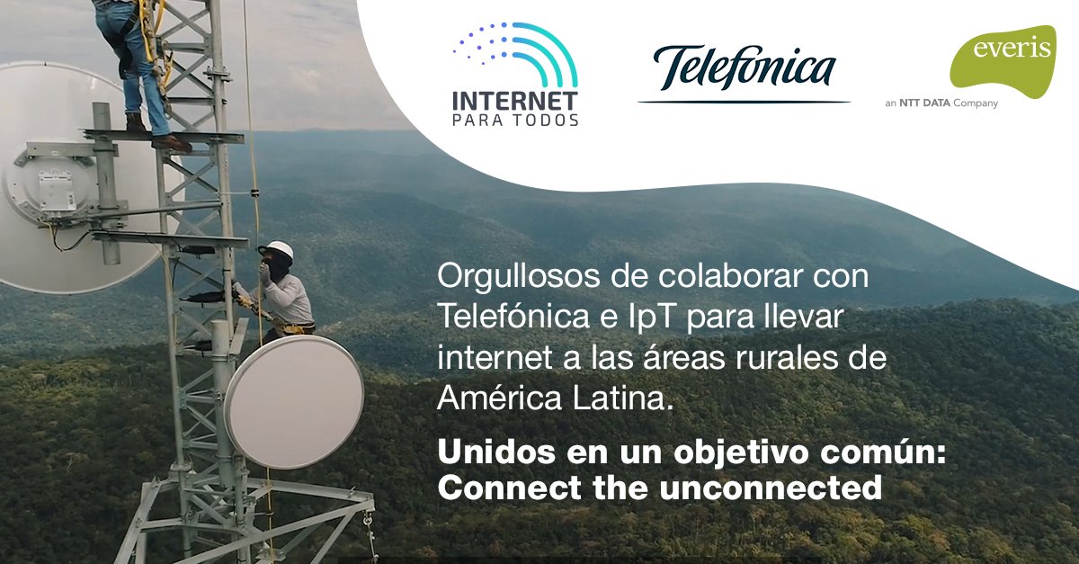 NTTDataSpain's tweet photo. Nos unimos a @Telefonica en un ambicioso reto: reducir la brecha digital en Latinoamérica. #InternetParaTodos lleva la conectividad móvil a las áreas rurales, donde 100 millones de personas no cuentan con acceso a banda ancha #everisOpenNetworks #OSS 📡 https://t.co/bZRbxDwoLv https://t.co/7BqTMXSdK7