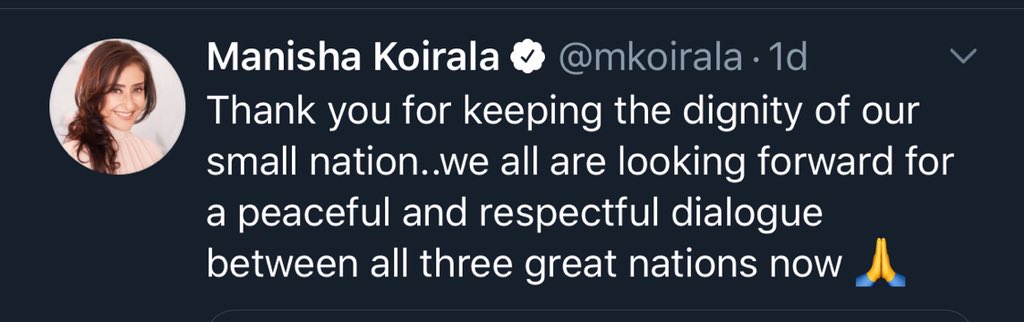 Dhrub_Bipu's tweet photo. India, what is your problem if she supports her motherland?  Solute #manishakoirala https://t.co/KQwmBVlSQV