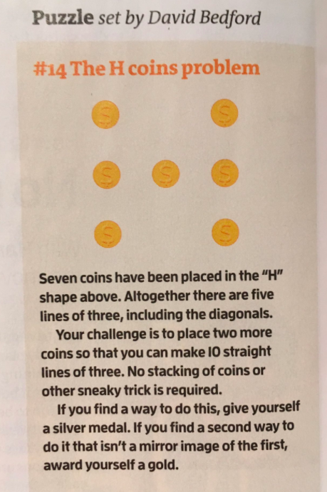 A reminder of the wonderful H-Coins puzzle, first shown to me by <a href="/DavidB52s/">David Bedford</a>.  If you can't find the solutions, I've posted them here: robeastaway.com/blog/coins-puz…