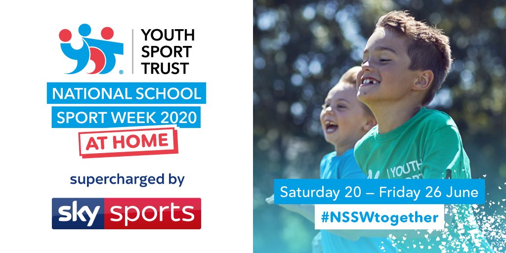 Youth Sport Trust (@youthsporttrust) on Twitter photo We’re thrilled to bring you National School Sport Week at Home on 20-26 June, supercharged by <a href="/SkySports/">Sky Sports</a>. Virtually challenge your family and friends to sporting activities during a week-long celebration of sport and wellbeing. Sign up now 👉 bit.ly/YSTNSSW #NSSWtogether We’re thrilled to bring you National School Sport Week at Home on 20-26 June, supercharged by <a href="/SkySports/">Sky Sports</a>. Virtually challenge your family and friends to sporting activities during a week-long celebration of sport and wellbeing. Sign up now 👉 bit.ly/YSTNSSW #NSSWtogether