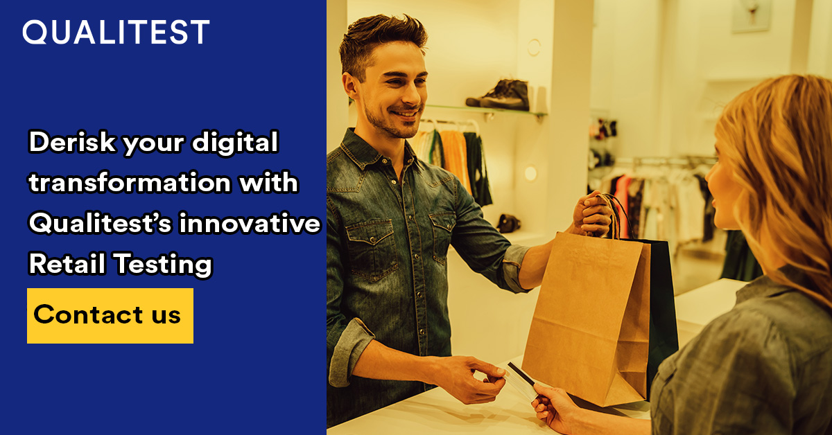 Qualitest's tweet image. It is time for a digital upgrade of your retail business!
Derisk your transformation with advanced #RetailTesting solutions by #Qualitest. 
Speak with an expert today bit.ly/3e41wf2
#DigitalTransformation