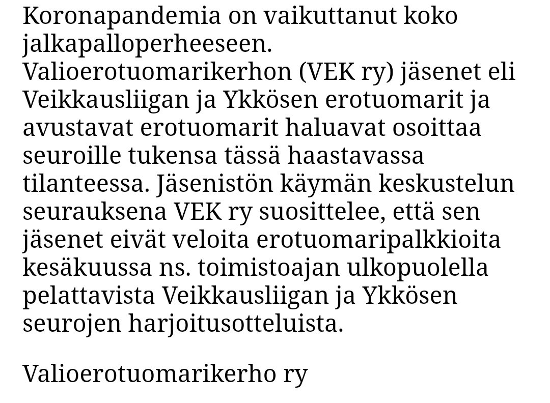 Veikkausliigan ja Ykkösen tuomarit hyvällä asialla 👍🇫🇮⁣
⁣
Lähde: <a href="/VEK_1978/">Valioerotuomarikerho</a>:n tiedote
⁣
#veikkausliiga #ykkönen #koronafi