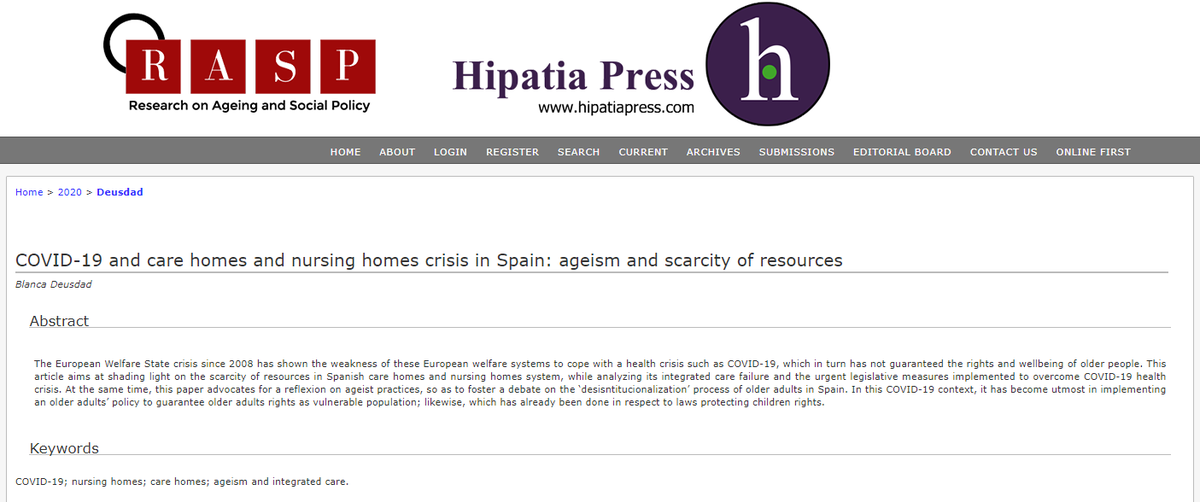 No te pierdas el artículo de <a href="/bdeusdad/">Blanca Deusdad</a> <a href="/universitatURV/">Universitat Rovira i Virgili</a>. El estudio muestra la precariedad del sistema residencial de mayores en España, evidenciado por la crisis sanitaria del #covid19.  #residencias #edadismo <a href="/HipatiaPress/">Hipatia Press</a> hipatiapress.com/hpjournals/ind…