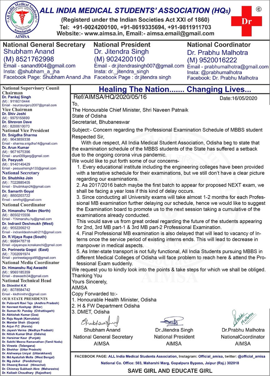 SANJOG KUMAR (@drsanjogkumar) on Twitter photo As AIMSA Odisha State Secretary, We all the Medical Colleges of Odisha urge you to kindly look into our concern and please take necessary steps as soon as possible Sir. <a href="/CMO_Odisha/">CMO Odisha</a> @nabadasjsg <a href="/HFWOdisha/">H & FW Dept Odisha</a> As AIMSA Odisha State Secretary, We all the Medical Colleges of Odisha urge you to kindly look into our concern and please take necessary steps as soon as possible Sir. <a href="/CMO_Odisha/">CMO Odisha</a> @nabadasjsg <a href="/HFWOdisha/">H & FW Dept Odisha</a>