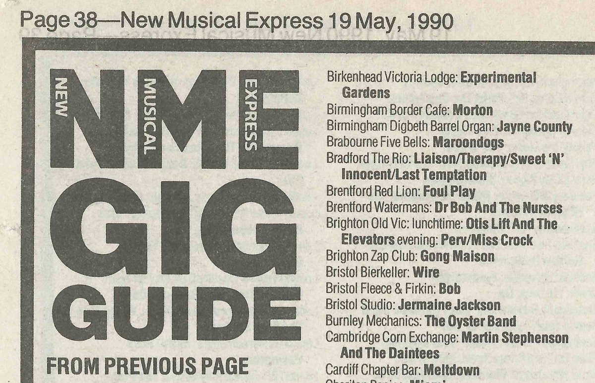 BOBindieband's tweet photo. This day 20/5/1990 Stride Up Tour visits #Bristol Fleece @FleeceBristol here’s @NME guide thanks to @martin_j_wilson memories not great but think an upcoming @Sarah_Records band also on the bill or poss #Rodneyallen https://t.co/xwxJ0yGbHC