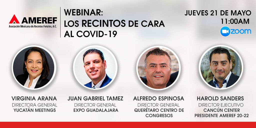 amerefoficial's tweet photo. Mañana 21 de mayo a las 11:00 AM no olvides que tendremos el Webinar: Los Recintos de cara al COVID-19.
Aún puedes registrarte en: coordinacion@ameref.com.mx

https://t.co/kGHhc69D1O
ID de reunión: 94669934313

@cancuncentermx @ExpoGuadalajara @yucatanmeetings @QCCmx 

#AMEREF https://t.co/SoxeWrSlG7