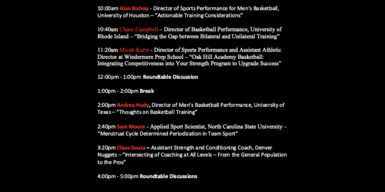 BBALLStrength's tweet photo. Rest of Day 1 Schedule! Thank you to @CoachAlanBishop for kicking it off! https://t.co/u3fJYbpjvt