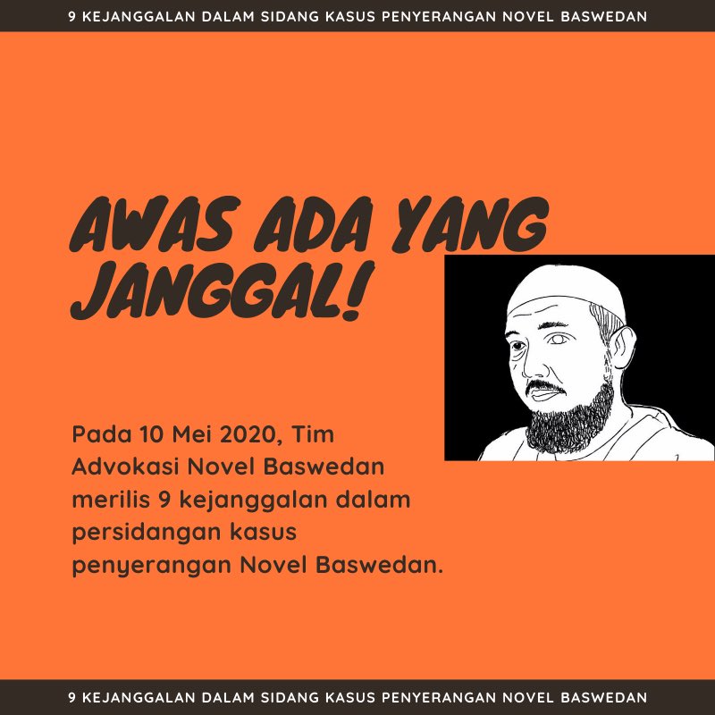 antikorupsi's tweet photo. Di tengah situasi pandemi, kita tdk boleh lupa bahwa masih ada sidang penuntasan kasus penyerangan Novel Baswedan, yg harus dikawal. Setelah mengikuti beberapa kali sidang, Tim Advokasi Novel Baswedan mencatat setidaknya 9 kejanggalan dalam proses persidangan. Berikut catatannya https://t.co/OwcuyWUmQ2
