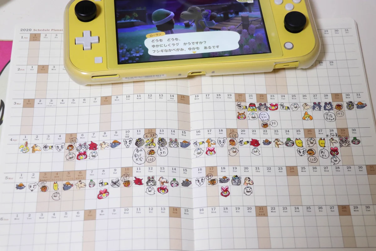 ゆるいイラストが可愛い！！どうぶつの森の2ヶ月間の訪問者ダイアリーを見て！