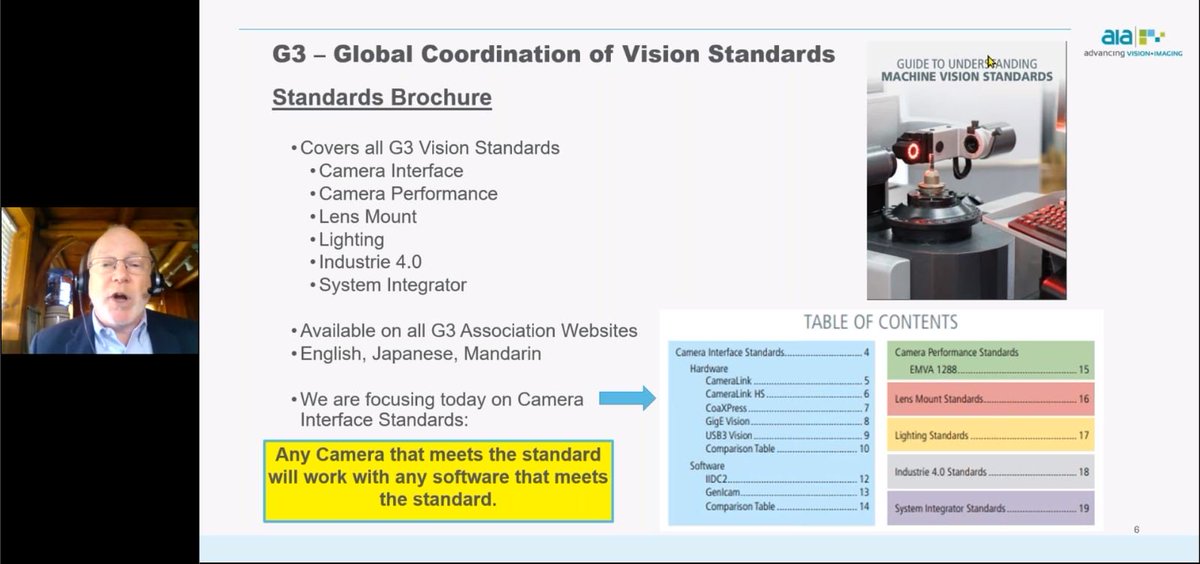 vision_a3's tweet image. If you work in #visionandimaging you benefit from standards -- join us for an update from five standards chairs this morning! Thanks to their hard work, any camera that meets the standard will work with any software that meets the standard #AIAVisionWeek hubs.ly/H0qJf8h0