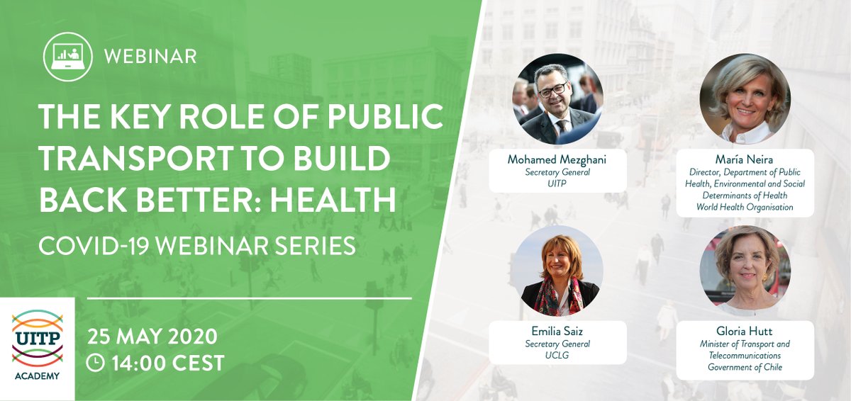 Don't miss next week's #COVID19 webinar series "The key role of Public Transport to build back better" focusing on Health.

📅 25 May 🕑 14.00
➡️ bit.ly/2WL4XBw