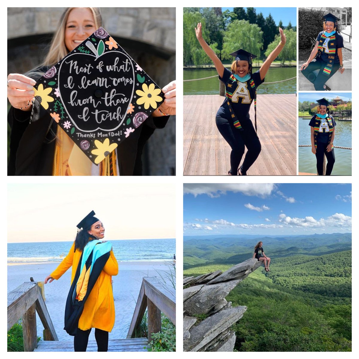 AppstateRCOE's tweet photo. The black and gold pride took to a new venue this year: the living rooms, dining rooms, kitchens and porches of Mountaineers near and far who gathered, virtually, to celebrate Appalachian’s Class of 2020 during the university’s Spring 2020 Commencement. https://t.co/DvhCyTlz3Y https://t.co/pIzZGAxp1t
