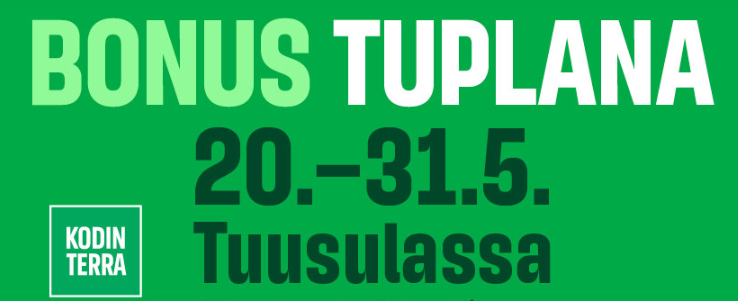 JariAlanko's tweet photo. Kodin Terra Tuusulassa ja verkossa https://t.co/T7yLskWJJh Bonus Tuplana 20.-31.5. asti.
Pikatoimitus kotiovelle jopa 3h. #bonustuplana #pikatoimitus #kodinterra https://t.co/p1rnEqJzuJ