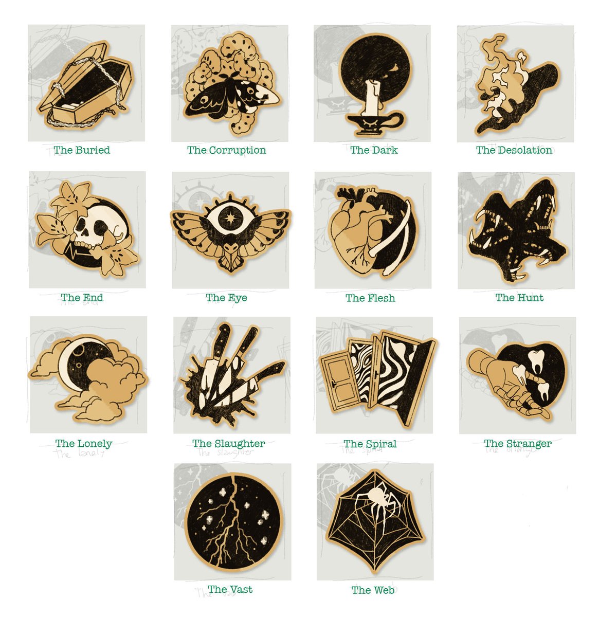 I put my inks aside for that little project I needed to get out of my head! Every entity as pins ( •̀ᄇ•́)ﻭ✧

I don't know how to horror, so they are cute pins...
#MagnusPod