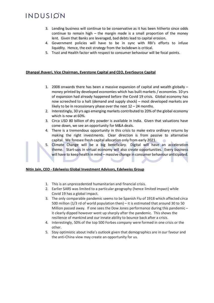 Indusion1's tweet photo. Attaching the key takeaways of the #webinar held on 15th May, 2020.

We deeply appreciate the time spent by our esteemed panellists to candidly share their views.

Thank you for your full and whole hearted support Ashok Wadhwa, @maniankvs, @djhaveri &amp; @nitin_jain9 ! https://t.co/5EHcUlhlFG