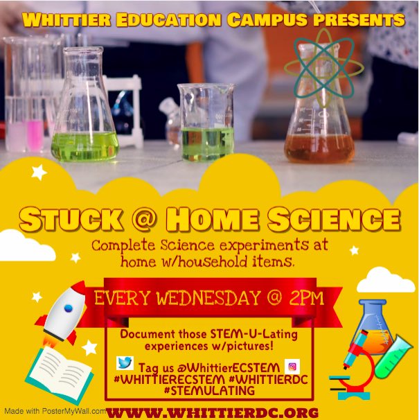WhittierECSTEM's tweet photo. It's Science Experiment day!! Just because you're stuck at home doesn't mean you can't have fun!
English: https://t.co/4r5D5lY32Y
Español: https://t.co/mkNpcuvTz3
Activity Sheet: https://t.co/sxEtFliktI
#TheWhittierWay #WhittierECStem #DCPS #stuckathomescience #STEMulating https://t.co/kiIHKFNnzo