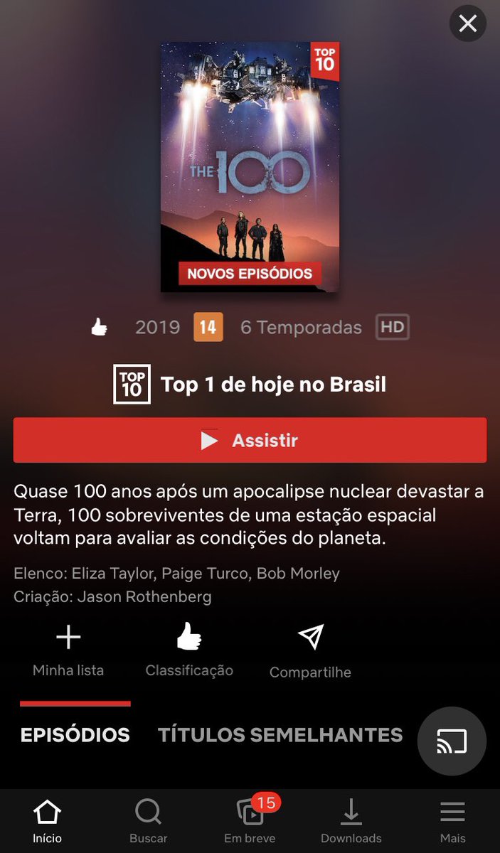 Hitou sem prometer! 👑

Pela primeira vez, The 100 atinge o TOP #1 de conteúdos mais vistos da Netflix Brasil. #The100