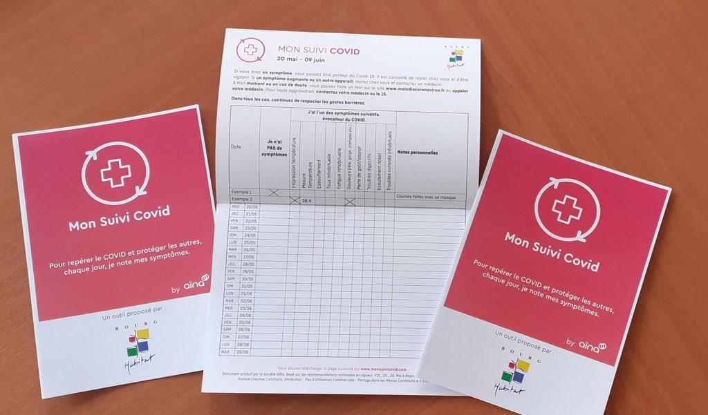 Distribution à nos locataires du livret 
« Mon suivi Covid » d’<a href="/aina_lab/">Aina</a>. Un outil simple et accessible à tous permettant à chacun de suivre ses symptômes au quotidien. 
A télécharger sur bourg-habitat.com. 

#leshlmsemobilisent #prevention #Covid_19 #bourgenbresse