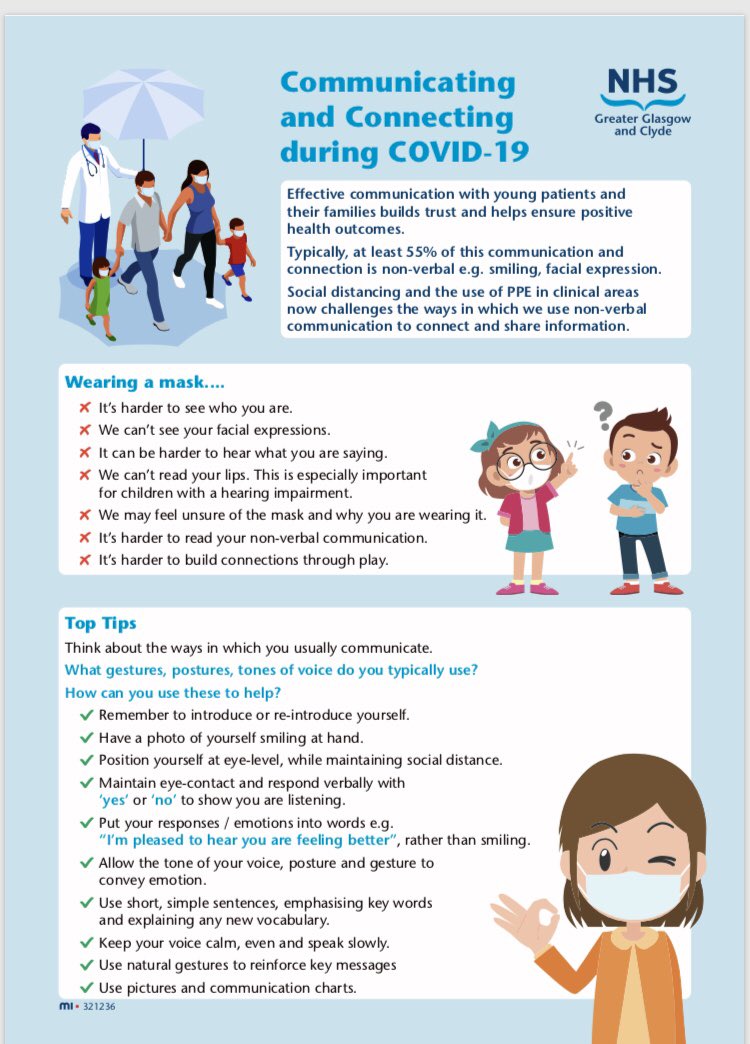 AlisonS8LT's tweet photo. Our top tips for supporting effective communication and helping wee people feel at ease while we are wearing masks in clinical settings. https://t.co/wQqWhqBliz