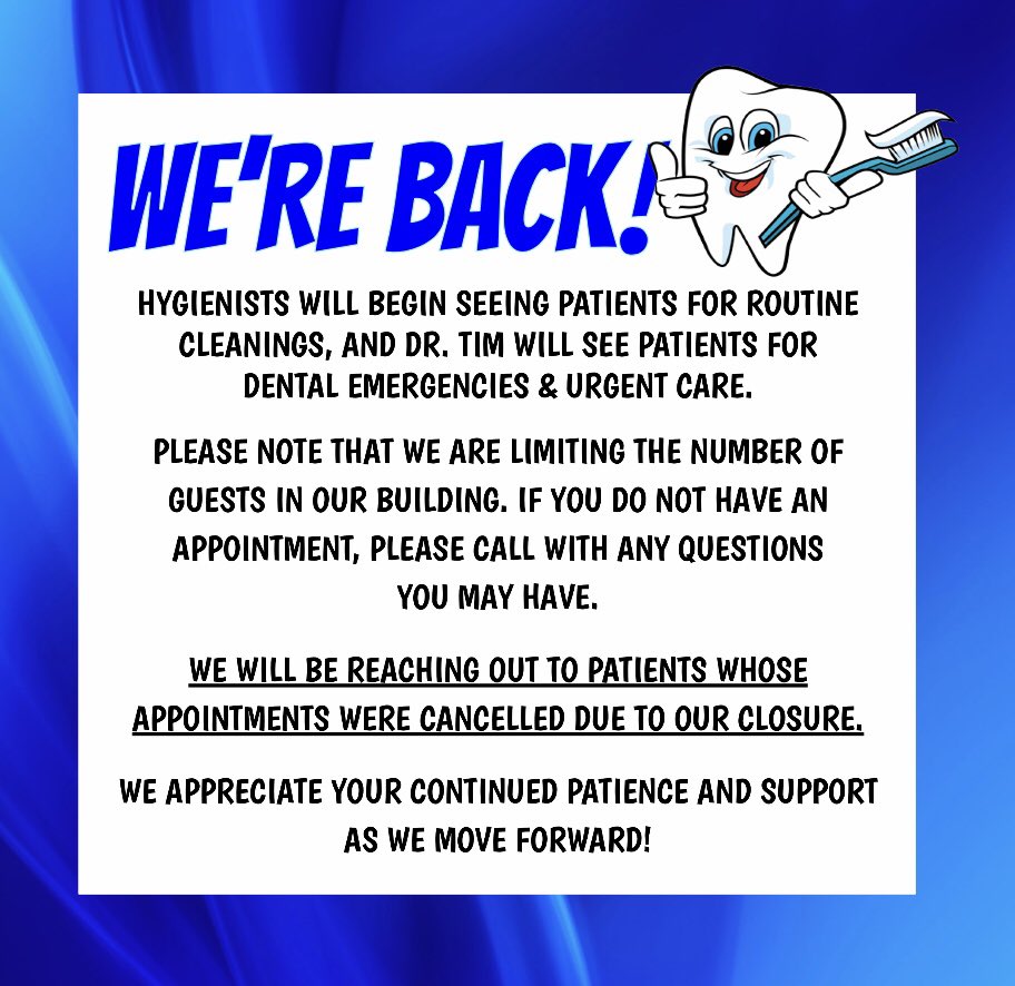 TLonerganDMD's tweet photo. We are excited to be back!🤗 #weareback #allsmiles #chathamdentalcenter #chathamillinios https://t.co/lN6MHbokjT