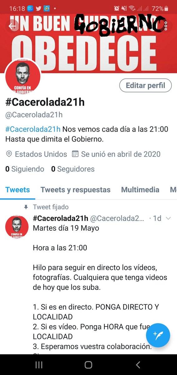 21_horas's tweet photo. Esta es nuestra nueva cuenta nos suspendieron @cacerolada21h . Nos vemos a las 21:00 horas RTS Masivo síguenos.
👇👇👇 https://t.co/8TAzlnH680