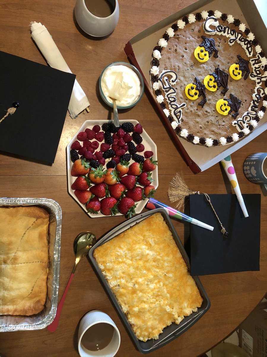 natcox_'s tweet photo. Graduation looked a little different than expected. We celebrated at home in our “graduation gowns” with breakfast casseroles! Gig’em! #hebgraduation #Sweepstakes https://t.co/Ol0cZiF535