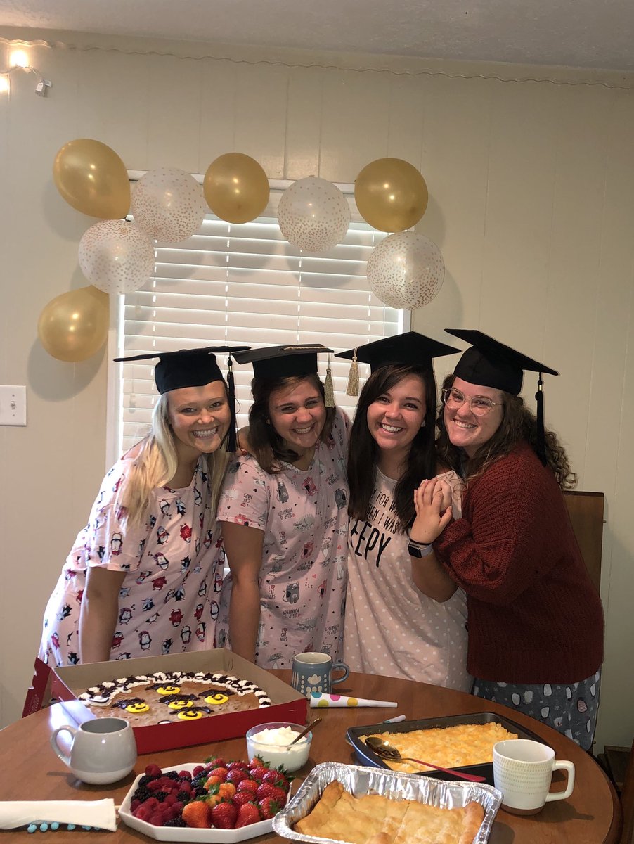 natcox_'s tweet photo. Graduation looked a little different than expected. We celebrated at home in our “graduation gowns” with breakfast casseroles! Gig’em! #hebgraduation #Sweepstakes https://t.co/Ol0cZiF535
