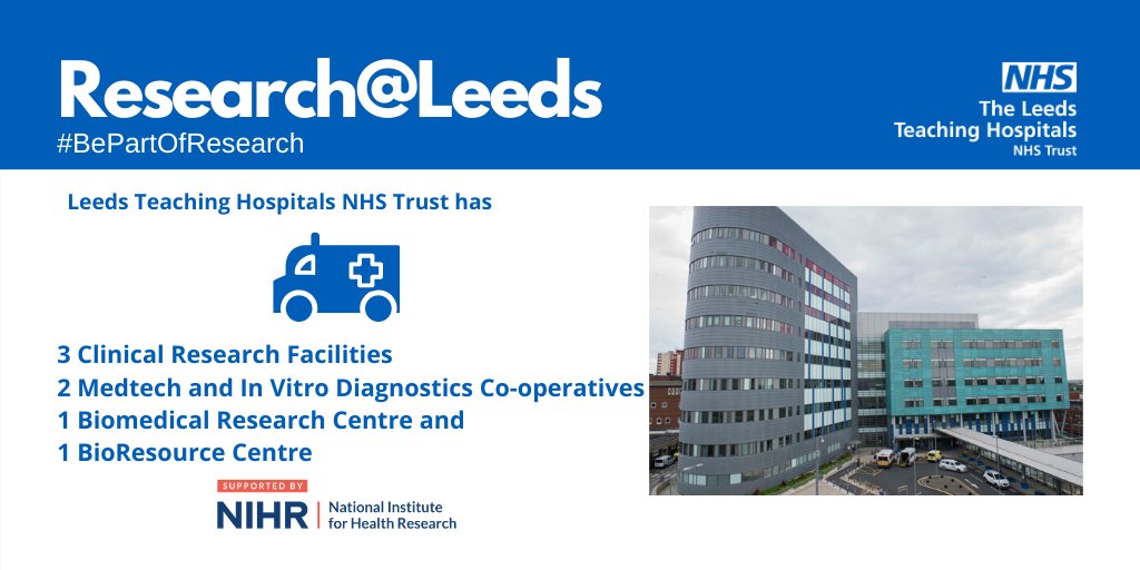 LTHTResearch's tweet photo. #DidYouKnow @LeedsHospitals has:
3 Clinical Research Facilities (CRF)
2 Medtech and InVitro Diagnostics Co-operatives (MIC)
A Biomedical Research Centre (BRC) and
A BioResource Centre all supported by the @NIHRresearch.
#ICTD2020 #BePartofLeedsResearch https://t.co/QAFCgs7iF7