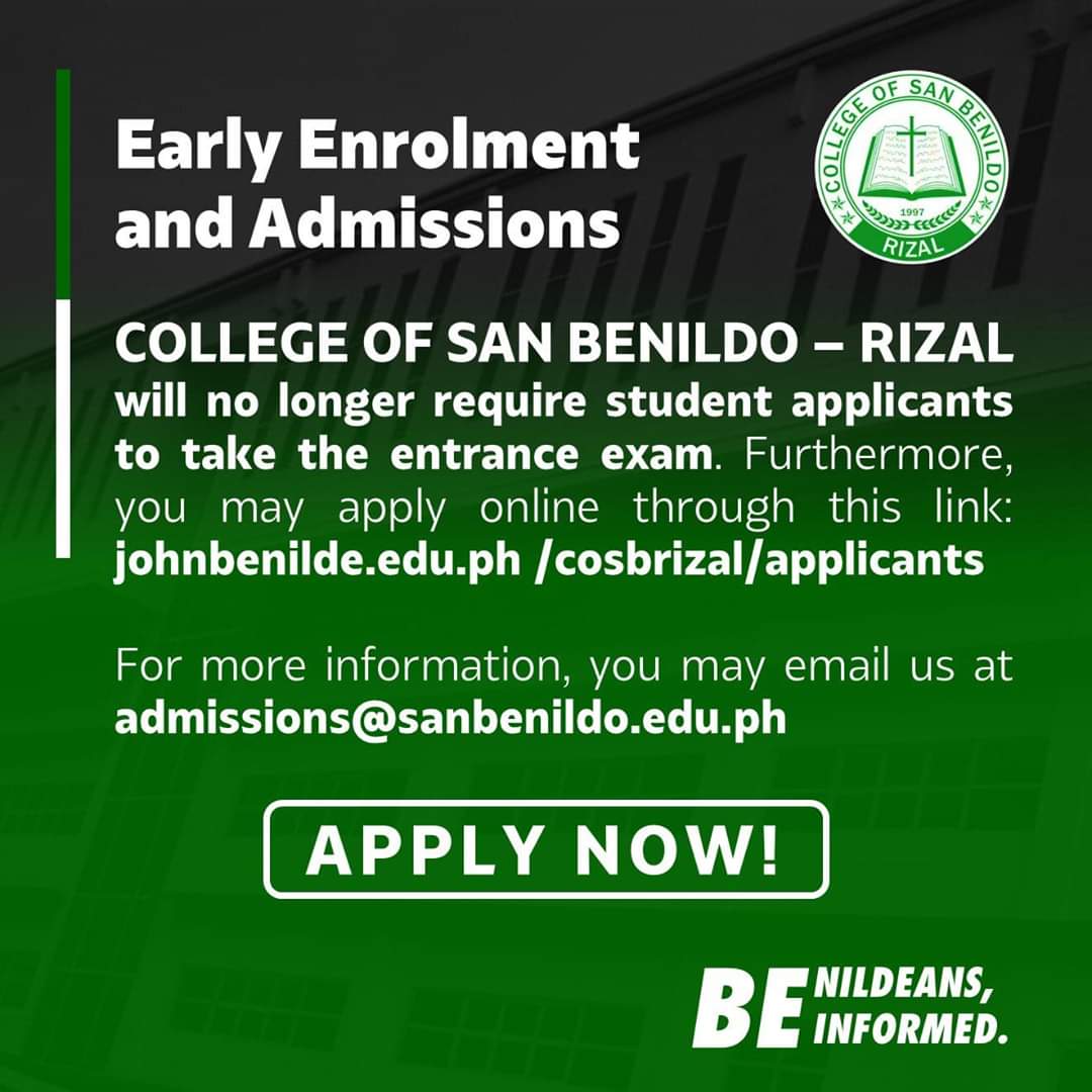 SanBenildo1997's tweet photo. "EARLY ENROLMENT AND ADMISSIONS"
https://t.co/Vi31bNN0J7

#CoSBRizal #BenildeansBeInformed #BlazeWithUs #NewNormal #BeABenildeanNow #BenildoAdmissions #BenildoEnrolment #BenildoScholarships #EarlyEnrolment #BenildeanPride #BlazingWolves #BlazeLikeAWolf #AnimoBenildo #WeAreBenildo https://t.co/zynOCuXXD0