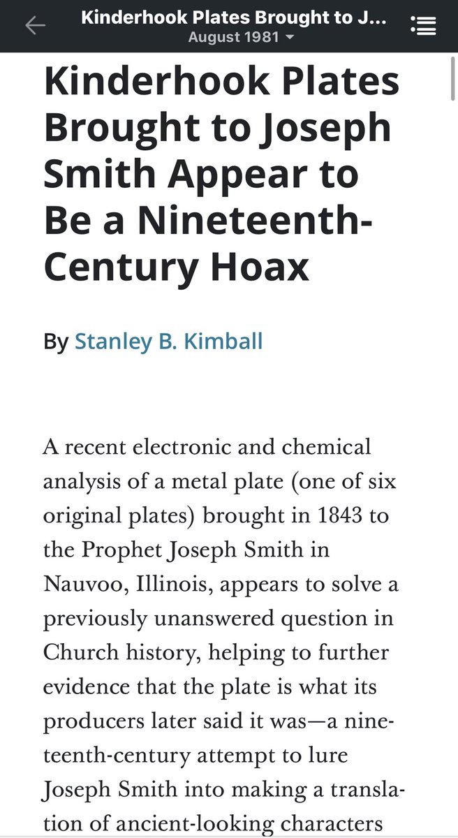 In the Aug 1981 Ensign Stanley Kimball conclusively shows the Kinderhook Plates were a 19th century creation. A hoax. He then introduced the apologetic that Joseph Smith never translated the plates. That take is discredited by the paper I linked to at the beginning of this thread