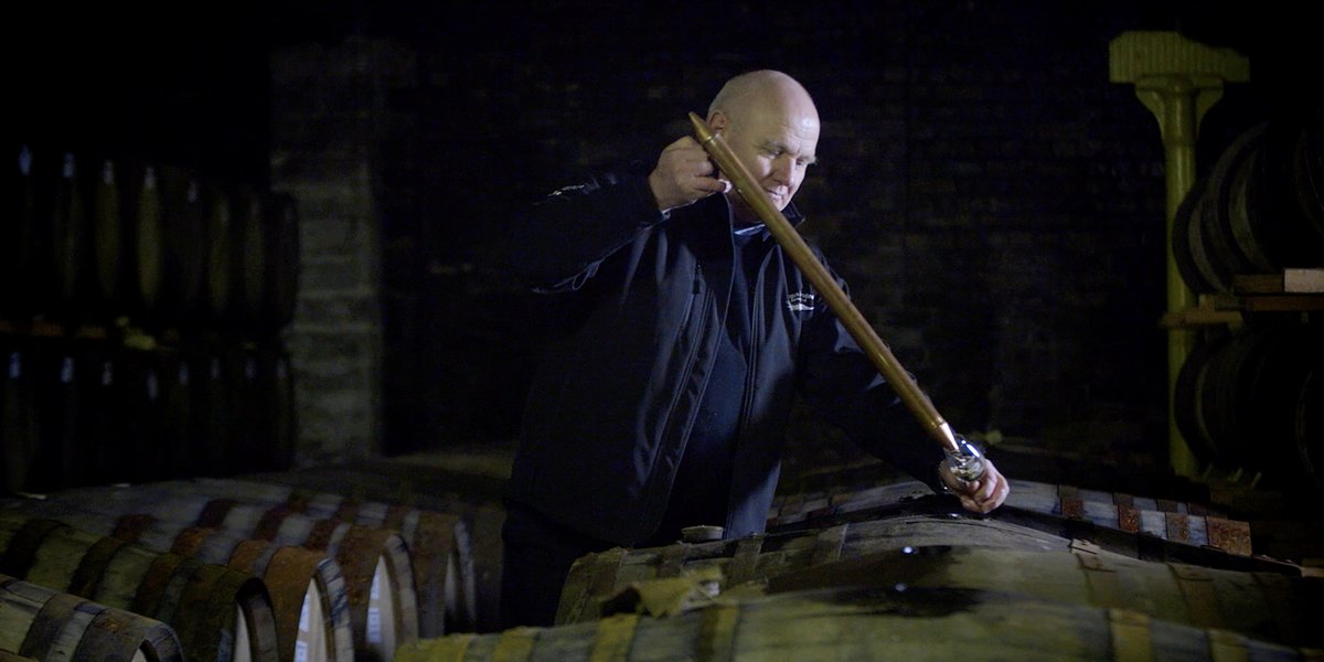 GlencadamWhisky's tweet photo. Master Distiller, Robert Fleming, using a traditional piece of kit, the valinch, to test some casks #glencadamwhisky #valinch #whiskythief https://t.co/3NdPXITsdI