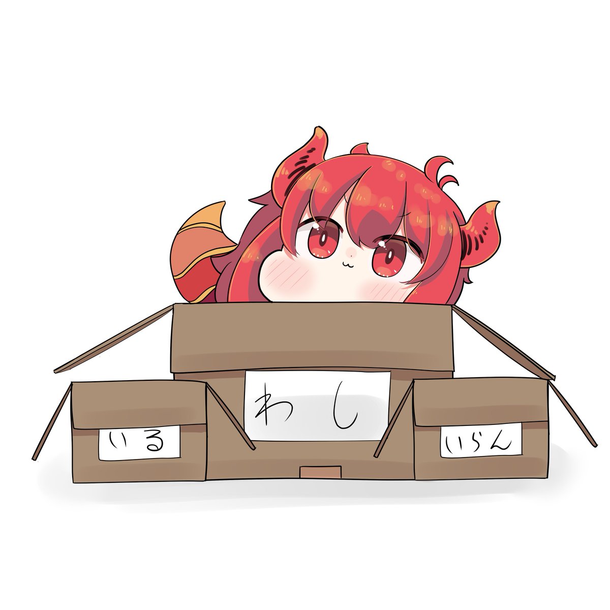 1girl horns red eyes cardboard box solo white background red hair  illustration images