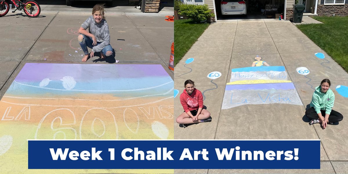 Congratulations to Abby Crites and Maggie and Mackenzie Frederick for winning Week 1 of the #LoveLaVista Chalk Art Challenge! We'll be mailing you your prizes! Don't forget to get started on your creations for this week's theme: Dino the Dinosaur!