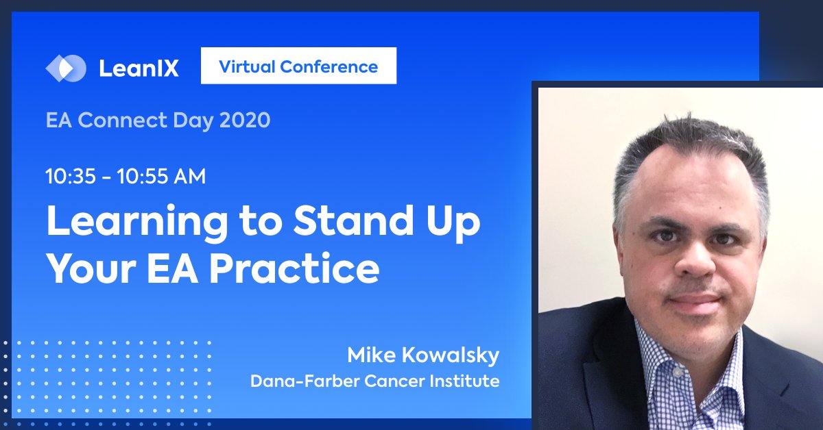SAP LeanIX (@sapleanix) on Twitter photo In 5 minutes, Mike Kowalsky will explain how his team <a href="/DanaFarber/">Dana-Farber</a> set up a value-driven #EntArch practice to help drive #CancerResearch. Don't miss it: bit.ly/2LrOKdR
#EAConnectDay In 5 minutes, Mike Kowalsky will explain how his team <a href="/DanaFarber/">Dana-Farber</a> set up a value-driven #EntArch practice to help drive #CancerResearch. Don't miss it: bit.ly/2LrOKdR
#EAConnectDay