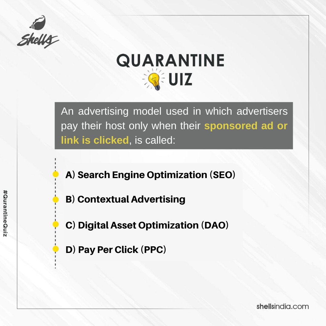 ShellsAdInc's tweet photo. #QuarantineQuiz - Yes, you must have seen those links with sponsored ad written on it, Yes exactly those. Do you know what advertising model they follow?
.
.
#Quiz #DigitalMarketing #SocialMedia #Marketing #ShellsAdvertising #SEO #Business #Advertising #Advertising #Media #Ad https://t.co/R26FY5F5uH