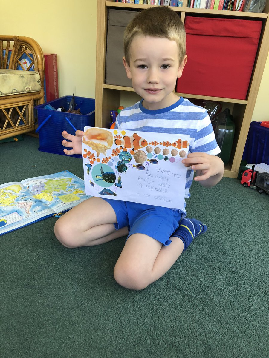 Eleonore36's tweet photo. @ShotleyBPrimary #ShotleyBridgeReception A. went south east on his travels and did a sticker poster of Great Barrier Reef. Then outside in sun. https://t.co/jKKFxJYHyu