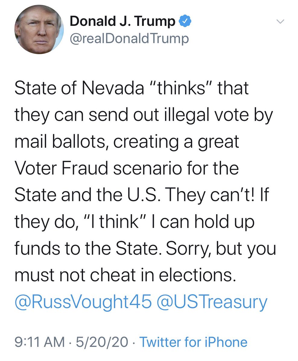 glennkirschner2's tweet photo. This is Trump EXTORTING states to illegally suppress voting - a direct crime against the people. If the Attorney General refuses to address this criminal abuse of office &amp; of power, then Barr should immediately be impeached. We are not (yet) a dictatorship. Come on, Congress! https://t.co/RhbO4M4yGh