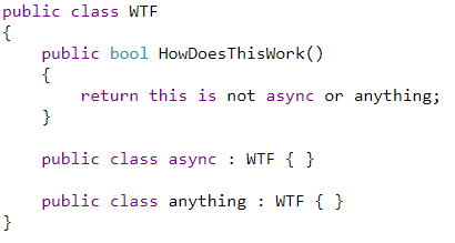 khellang's tweet photo. So, this compiles in C# 9. Mind blown 🤯 https://t.co/zHSPPHYYwQ