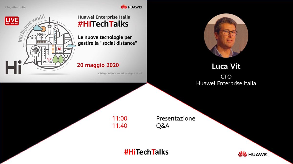 HuaweiEBGItalia's tweet photo. Si è svolto oggi il sesto #webinar #HiTechTalks. Luca Vit di #HuaweiEnterpriseItalia, ha presentato le proposte tecnologiche #Huawei per la gestione della #SocialDistance https://t.co/TKI8sQRGo4 #DigitalTransformation #ICT #IntelligentWorld #HuaweiWebinar https://t.co/OpV6flCzAZ