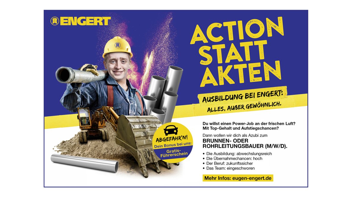 Wir gehen in die Tiefe und wünschen unserem Kunden Eugen Engert viel Erfolg mit der neuen Recruiting-Kampagne. ⛏️👷‍♂️👏 #allesaußergewöhnlich