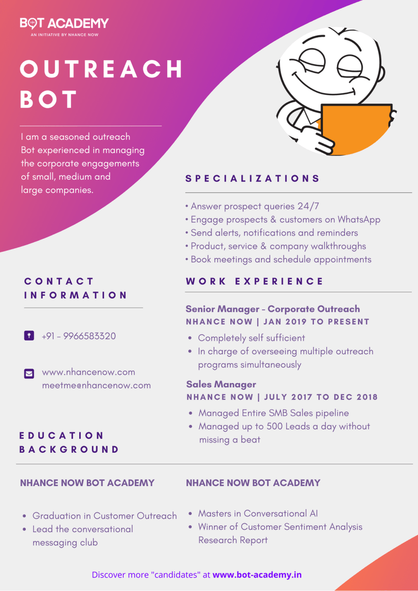 NHANCENOW's tweet photo. Reach out to more prospective customers and build stronger business relationships with Nhance Now Sales Outreach Bot. 

Visit https://t.co/0lEH28BI8J for more information on business bots. 

#CX #artificialintelligence #Bots #Digital https://t.co/uno37wDSnJ