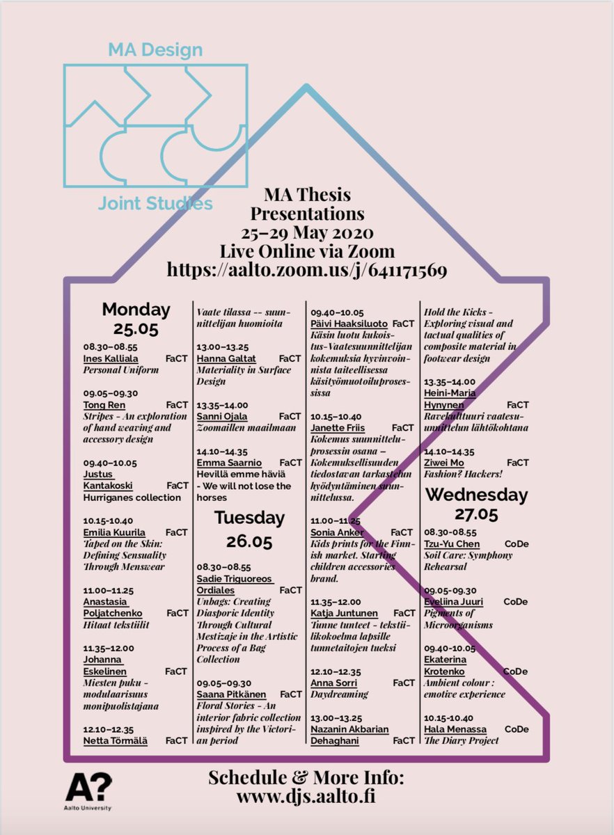 AaltoDPTDesign's tweet photo. Welcome! upcoming 4th MA Design Theses Week of 2019-2020, 25-29 May - ONLINE. This will be an exciting week and a highlight of our student’s experience. Come support design students and learn about the diversity of design at Aalto! #design #designPresentations #DesignDiversity https://t.co/xceJlWRUFN