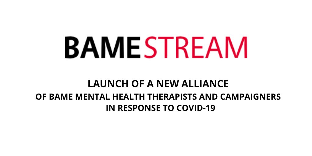 Welcome the BAMESTREAM
The launch of a new alliance of BAME MH therapists & campaigners in response to COVID-19
@BMEVoices 
@NafsiyatTherapy 
@baatnman 
@ubeleinitiative 
@_unmistakables 
@ppvernon 
@DavidWeaver01 
@DCoP_BACPG