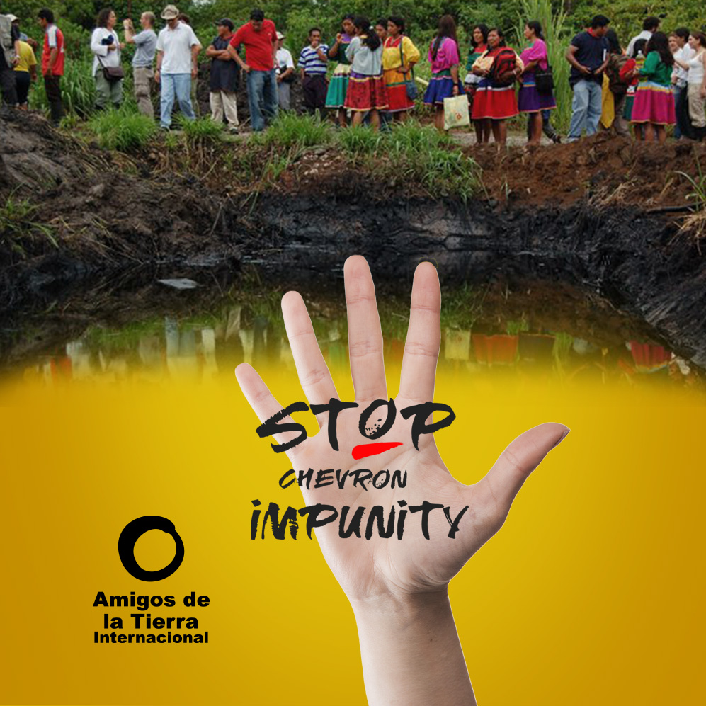 FoEint_es's tweet photo. En el Día Mundial #AntiChevron nos solidarizamos con las comunidades de la Amazonia ecuatoriana gravemente afectadas por esa empresa, reunidas en @udapt_oficial. Justicia para #UDAPT por desastre ambiental causado por @Chevron. No más impunidad corporativa! #TratadoVinculante YA! https://t.co/Y0Tf6xPtmA