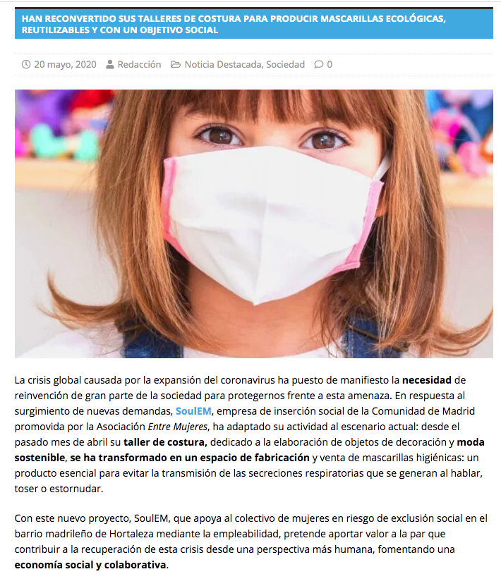 dmdima_com's tweet photo. #SoulEm ha reconvertido su taller de costura para producir mascarillas ecológicas, reutilizables y con un objetivo social. Rebeca Ávila de @MujeresAvenir está entre las voluntarias que han participado 👏👇
Vía: @NoroesteMadrid https://t.co/WXfvUrP67F …
@ravilaalvarez @raulortiz https://t.co/LypcC6oen5