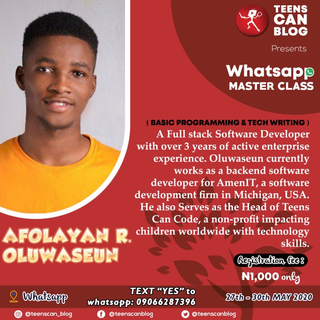 teenscanblog's tweet photo. Meet @theafolayan our Basic programming tutor for our 3 days master class.
#TeensCanBlog #teentech #programming #programmer #digitalsummit https://t.co/ixyVx5IgFS