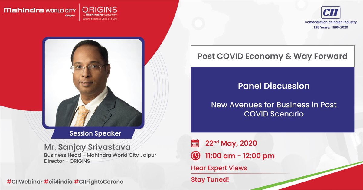 Mah_WorldCity's tweet photo. #MWC_Update: What are the growth opportunities in the #NewNormal? @Sanjay_Sriv will be sharing his views at #CII #Virtualconference #CII #Webinar as a Session Speaker on "New Avenues for Business in Post COVID Scenario" #22May2020
Do share your views- https://t.co/1NA6SJwwGj https://t.co/TUCN4lK2Mh