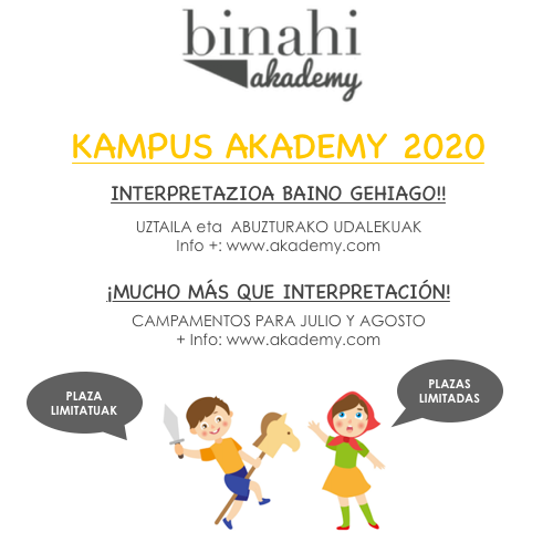 BINAHICASTING's tweet photo. ADI!

Inskripzio epea ireki dugu

¡ATENCIÓN!

Hemos abierto el plazo de inscripciones

#binahiakademy #castingbinahi #udalekuak #uda #ikastaroa #interpretazioa #umeak #bikoizketa #inskripzioa #niña #niño #interpretacion #doblaje #kampus #donosti #inscripcion #verano #campamento https://t.co/EmnsKII0WS